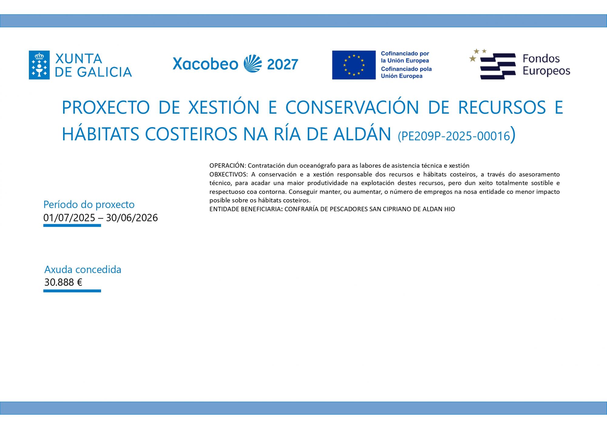 PROXECTO DE XESTIÓN E CONSERVACIÓN DE RECURSOS E HÁBITATS COSTEIROS NA RÍA DE ALDÁN