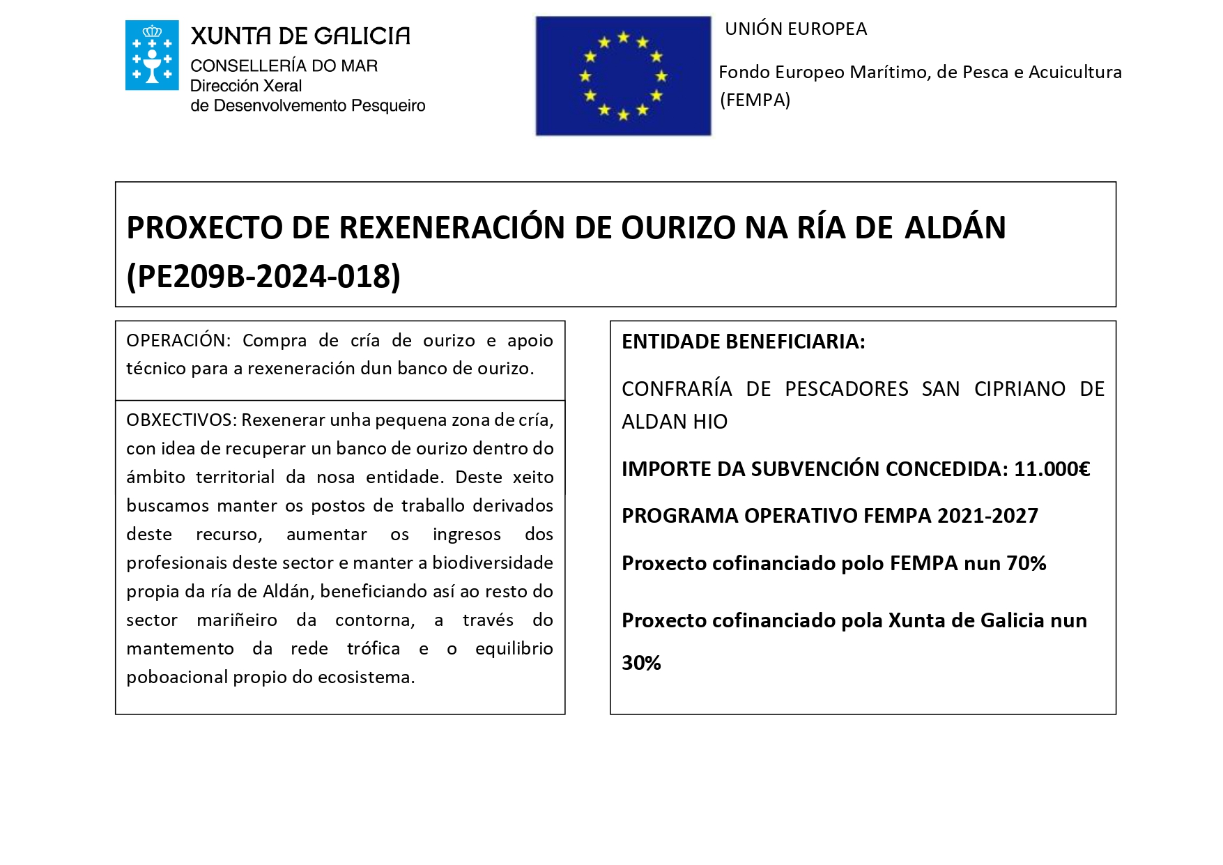 REXENERACIÓN DE OURIZO NA RÍA DE ALDÁN