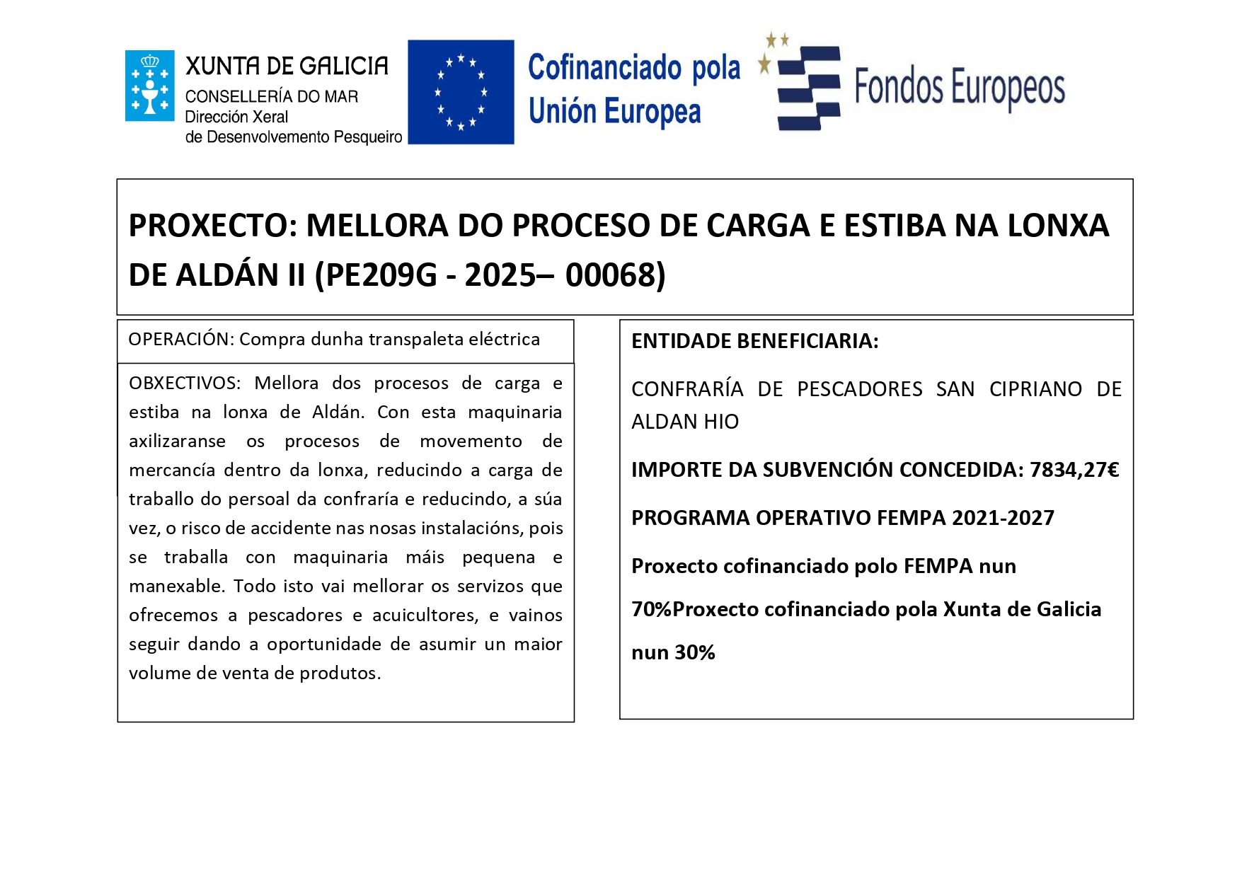 MELLORA PROCESO DE CARGA  E ESTIBA NA LONXA DE ALDÁN II
