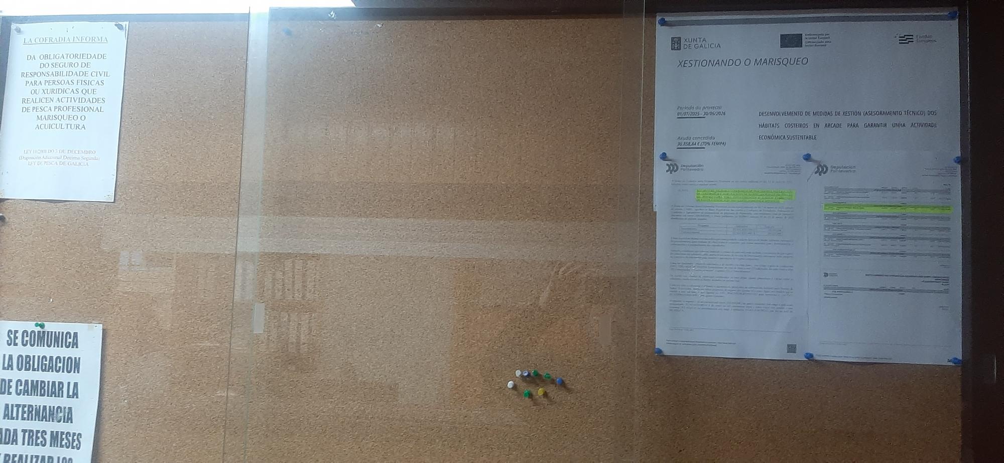 Publicidade da axuda recibida no taboleiro de anuncios da entidade