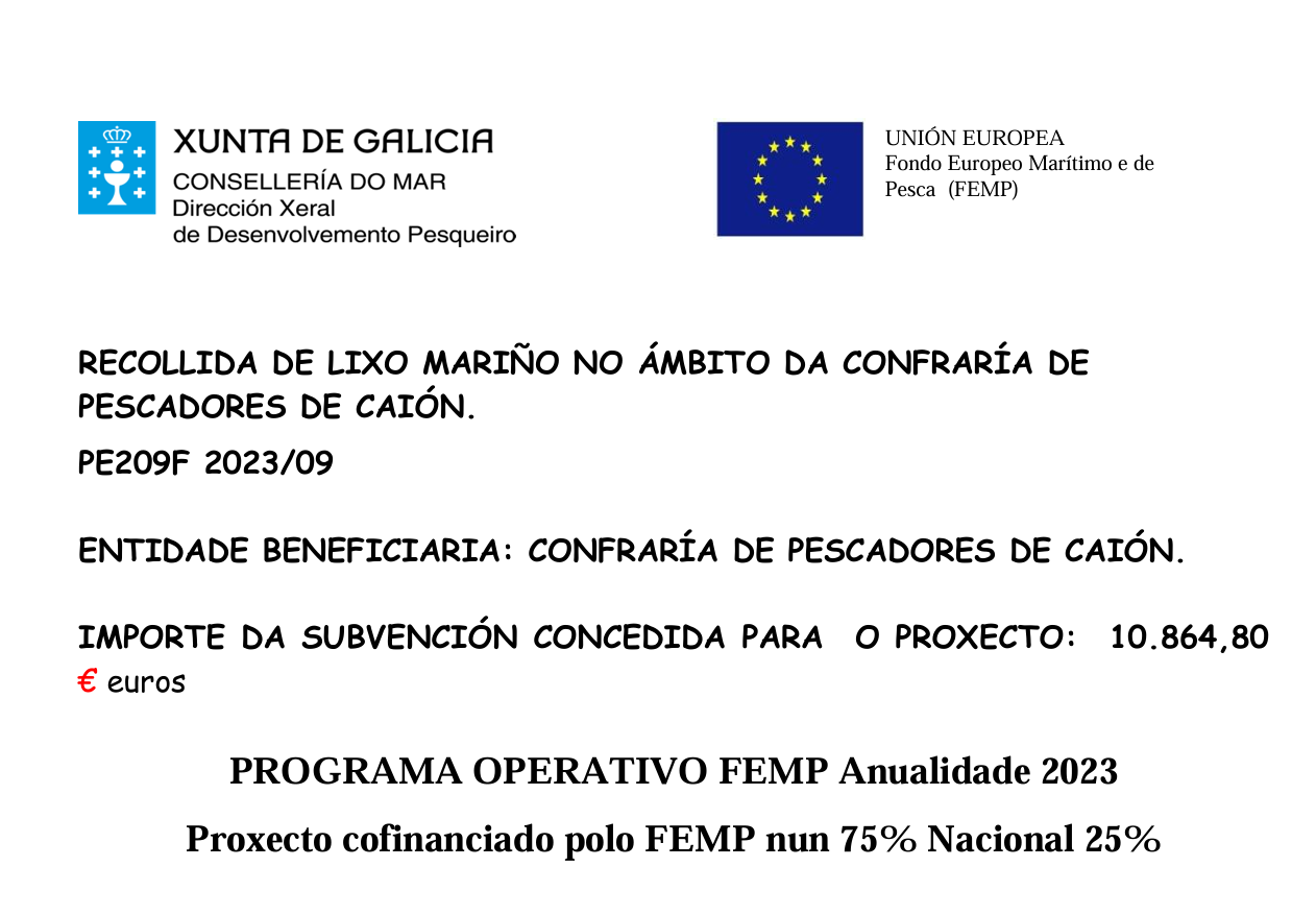 RECOLLIDA DE LIXO MARIÑO NO ÁMBITO DA CONFRARÍA DE PESCADORES DE CAIÓN