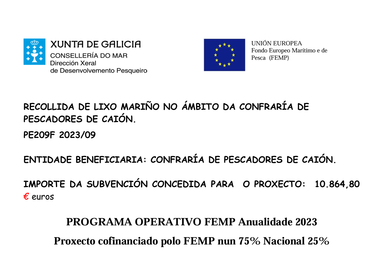 RECOLLIDA DE LIXO MARIÑO NO ÁMBITO DA CONFRARÍA DE  PESCADORES DE CAIÓN. 