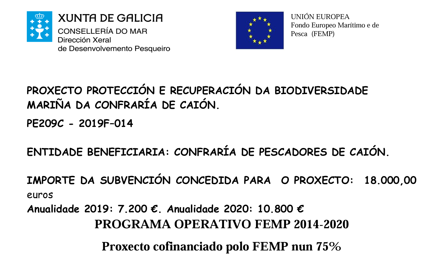 PROYECTO DE PROTECCIÓN Y RECUPERACIÓN DE LA BIODIVERSIDAD MARINA DE LA CONFRADÍA DE CAIÓN. 