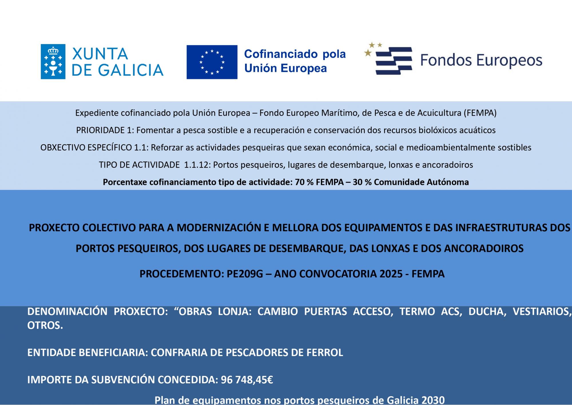 PROCEDEMENTO PE209G DENOMINACION PROYECTO "OBRAS LONJA,CAMBIO PUERTAS,TERMO,DUCHAS,VESTUARIOS,ETC...