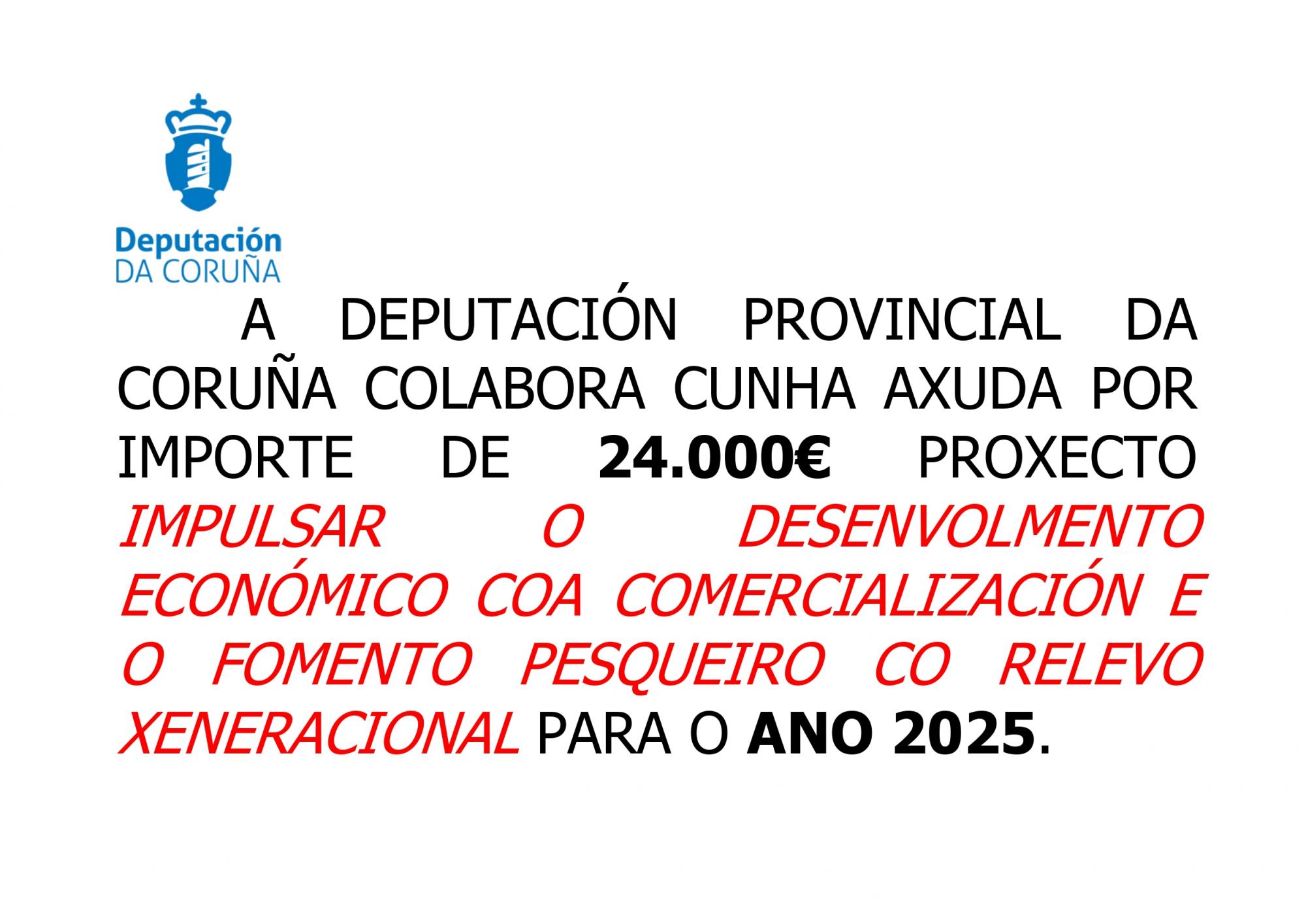 A CONFRARÍA DE PESCADORES NTRA. SRA. DE LAS ARENAS RESULTOU BENEFICIARIA DA SUBVENCIÓN CORRESPONDENTE AO PROGRAMA DE SUBVENCIÓNS A CONFRARÍAS DE PESCADORES, FEDERACIÓNS DE CONFRARÍAS E AGRUPACIÓNS DE MARISCADORAS E MARISCADORES DA PROVINCIA DA CORUÑA (FO027A) POLA DEPUTACIÓN PROVINCIAL DA CORUÑA, SERVIZO DE PROMOCIÓN ECONÓMICA, TURISMO E EMPREGO. SECCIÓN DE PROMOCIÓN ECONÓMICA E EMPREGO, POR UN IMPORTE DE 24.000€ CO OBXECTO: IMPULSAR O DESENVOLVEMENTO ECONÓMICO COA COMERCIALIZACIÓN E O FOMENTO PESQUEIRO CO 