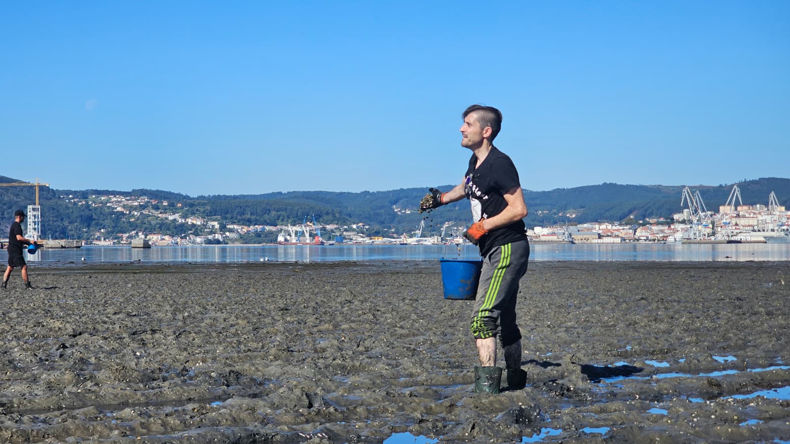 Mariscadores esparcindo a semente