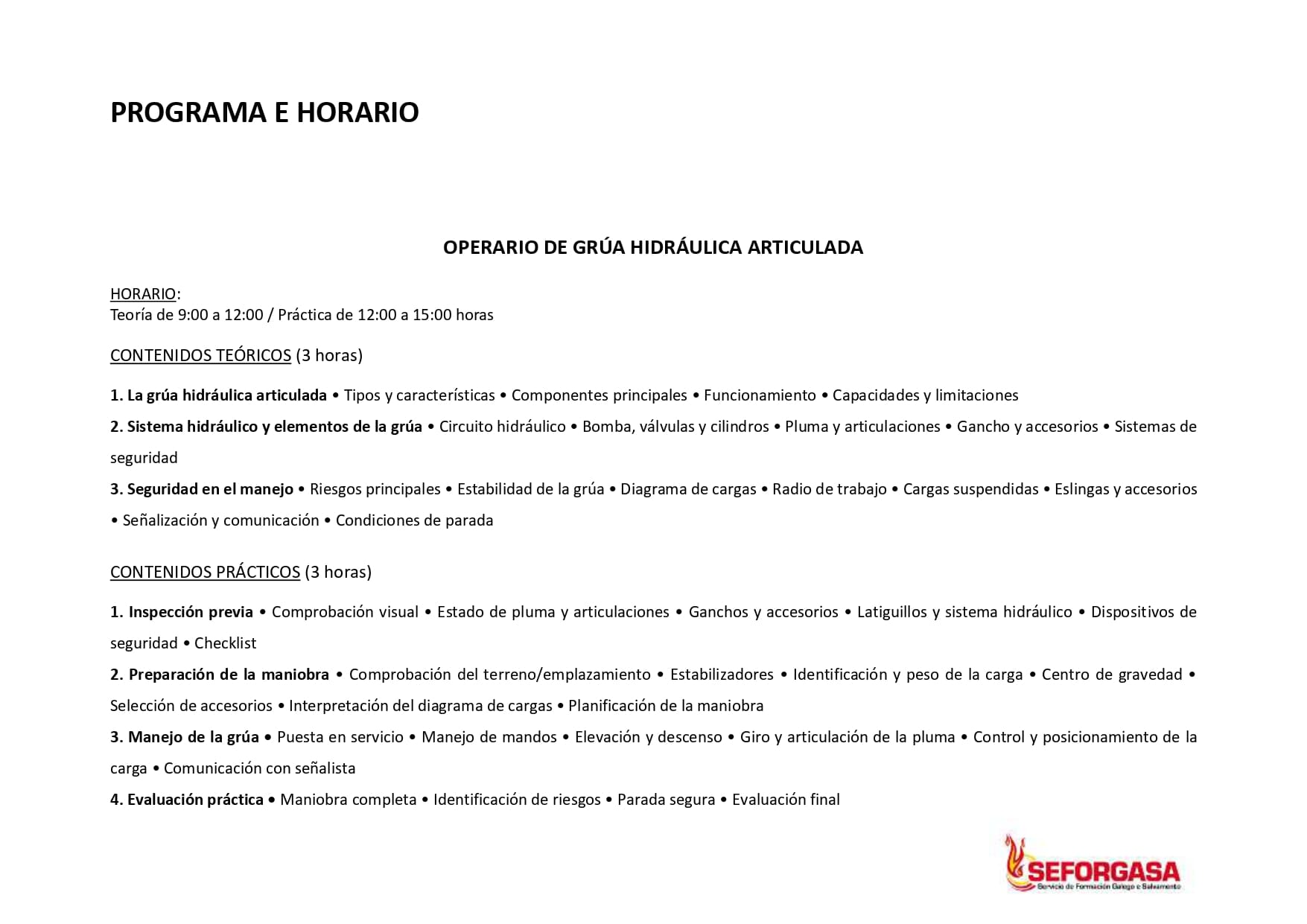 PROGRAMA E HORARIO DO CURSO