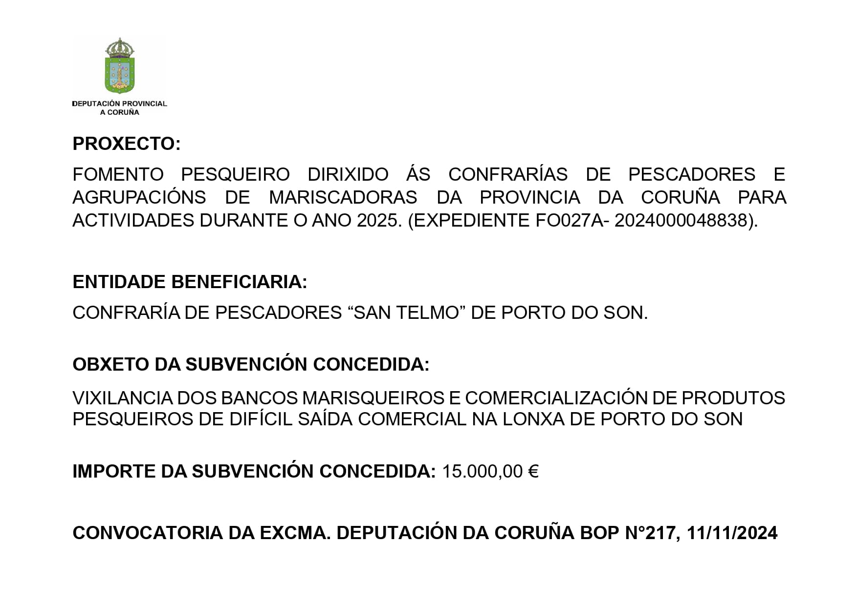 AXUDA FOMENTO PESQUEIRO DIPUTACIÓN A CORUÑA 2025