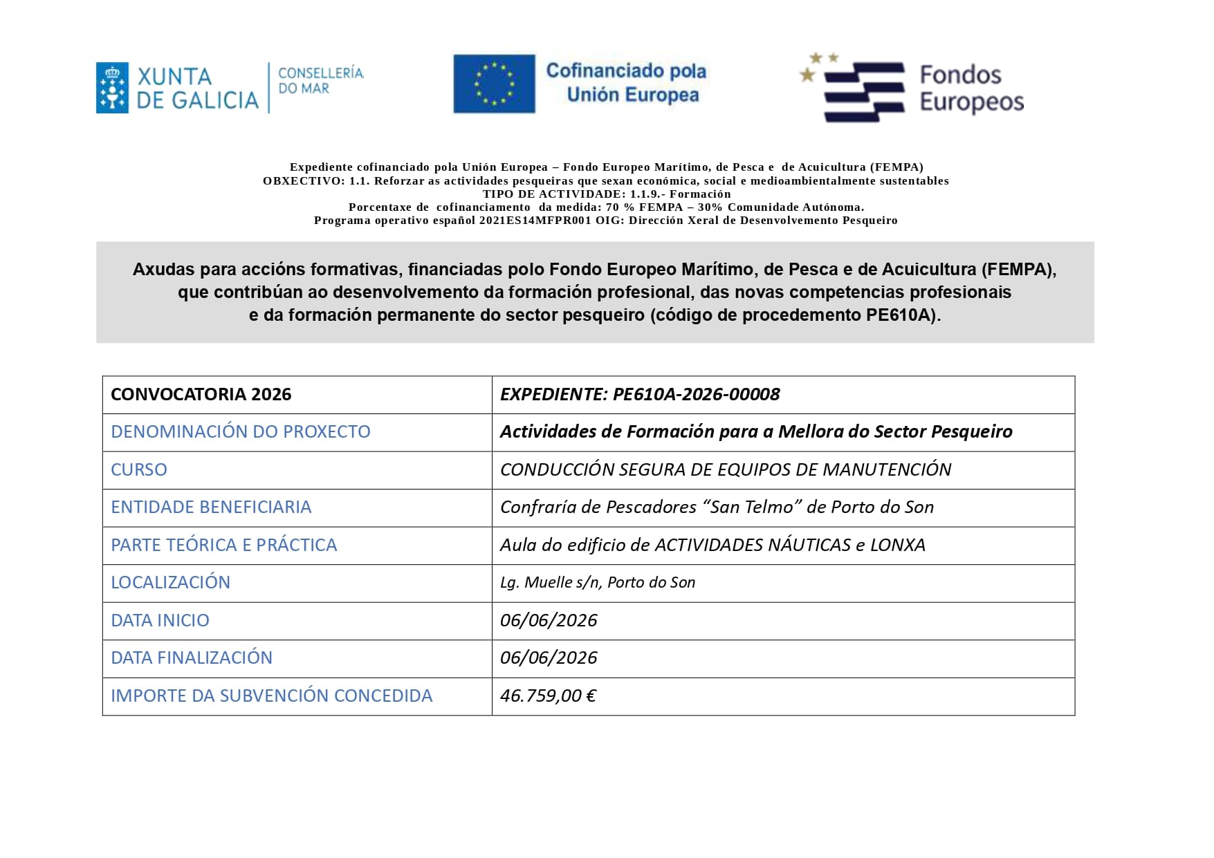 CARTEL INFORMATIVO CURSO CONDUCCIÓN SEGURA DE EQUIPOS DE MANUTENCIÓN