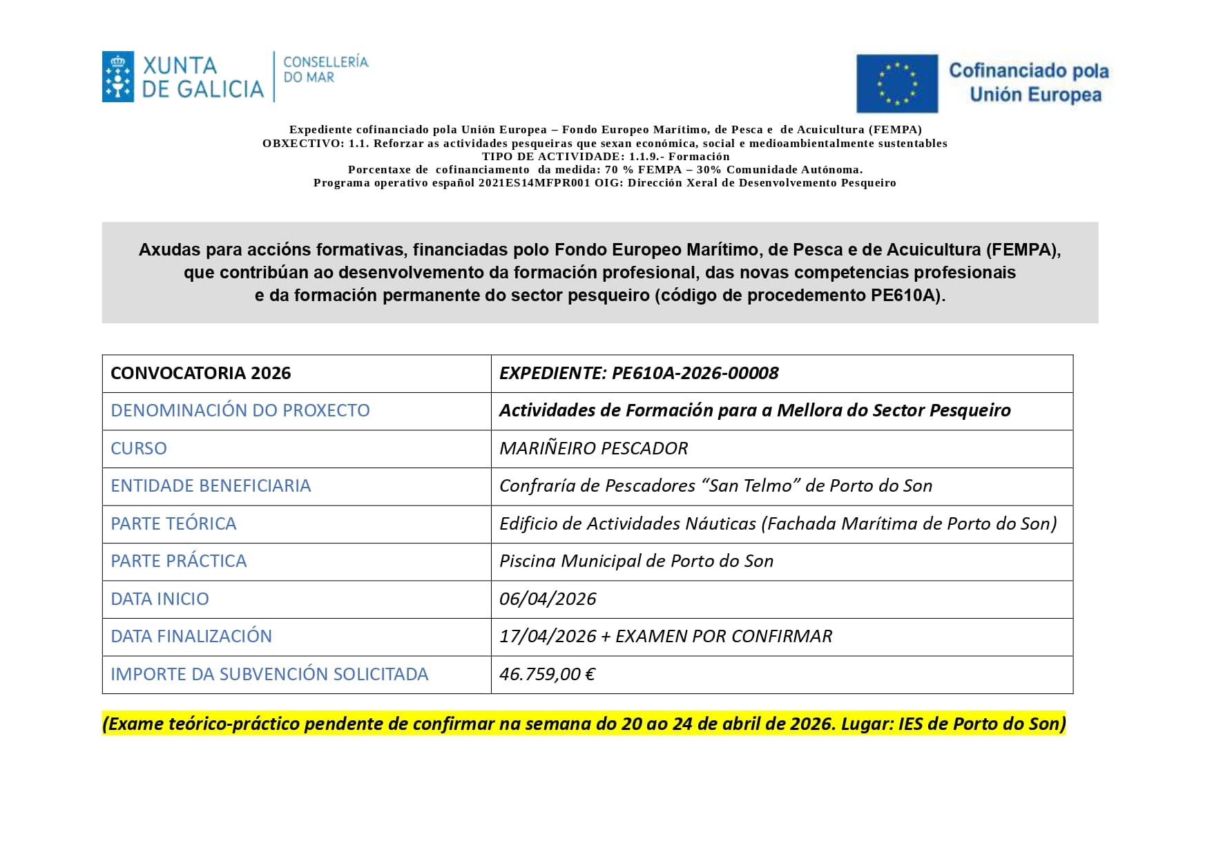 CARTEL INFORMATIVO CURSO MARIÑEIRO PESCADOR