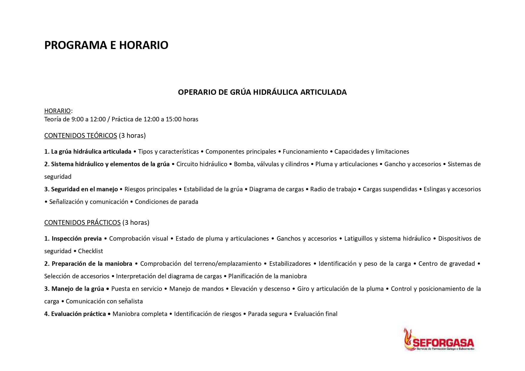 HORARIO DO CURSO