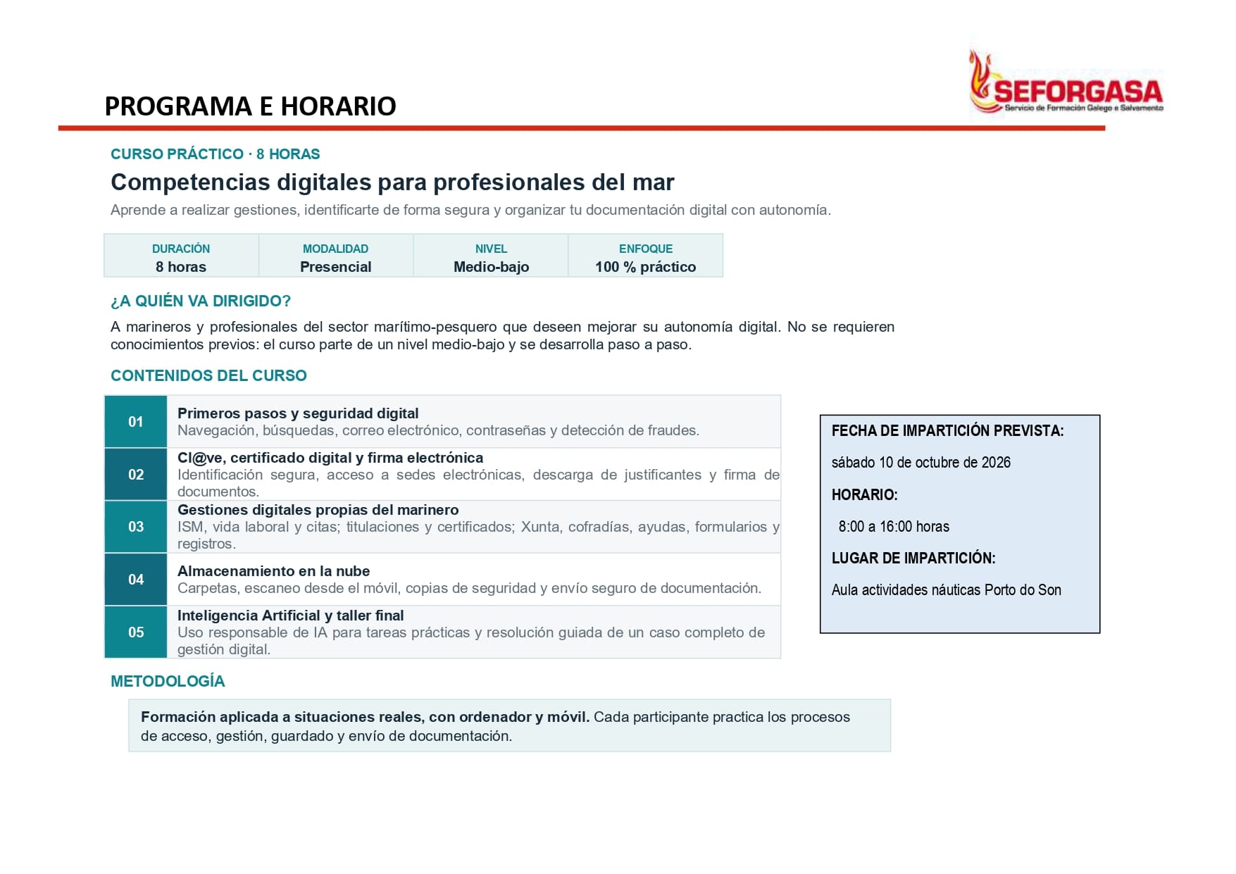 PROGRAMA E HORARIO DO CURSO
