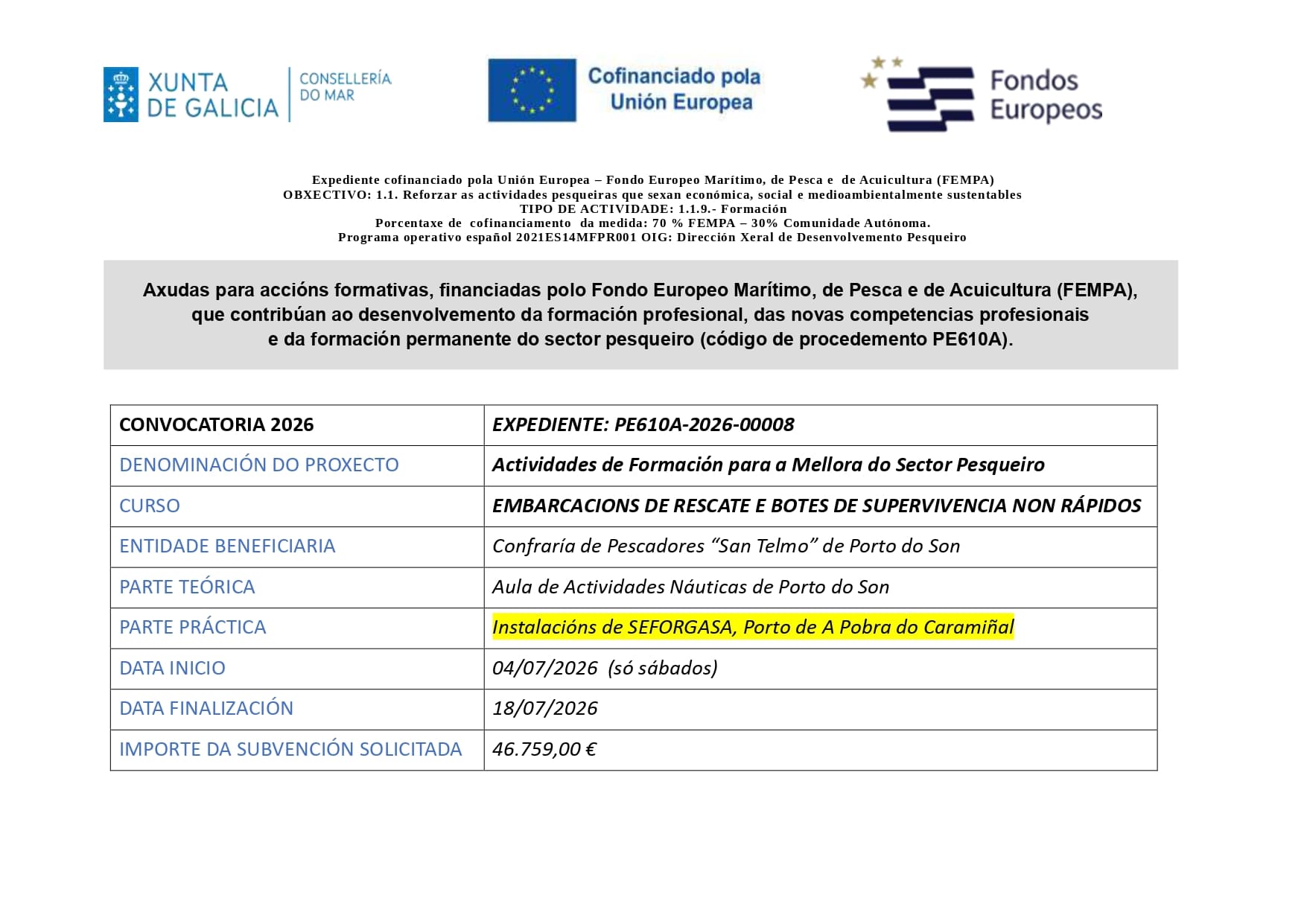 EMBARCACIÓNS DE SUPERVIVENCIA E BOTES DE RESCATE NON RÁPIDOS