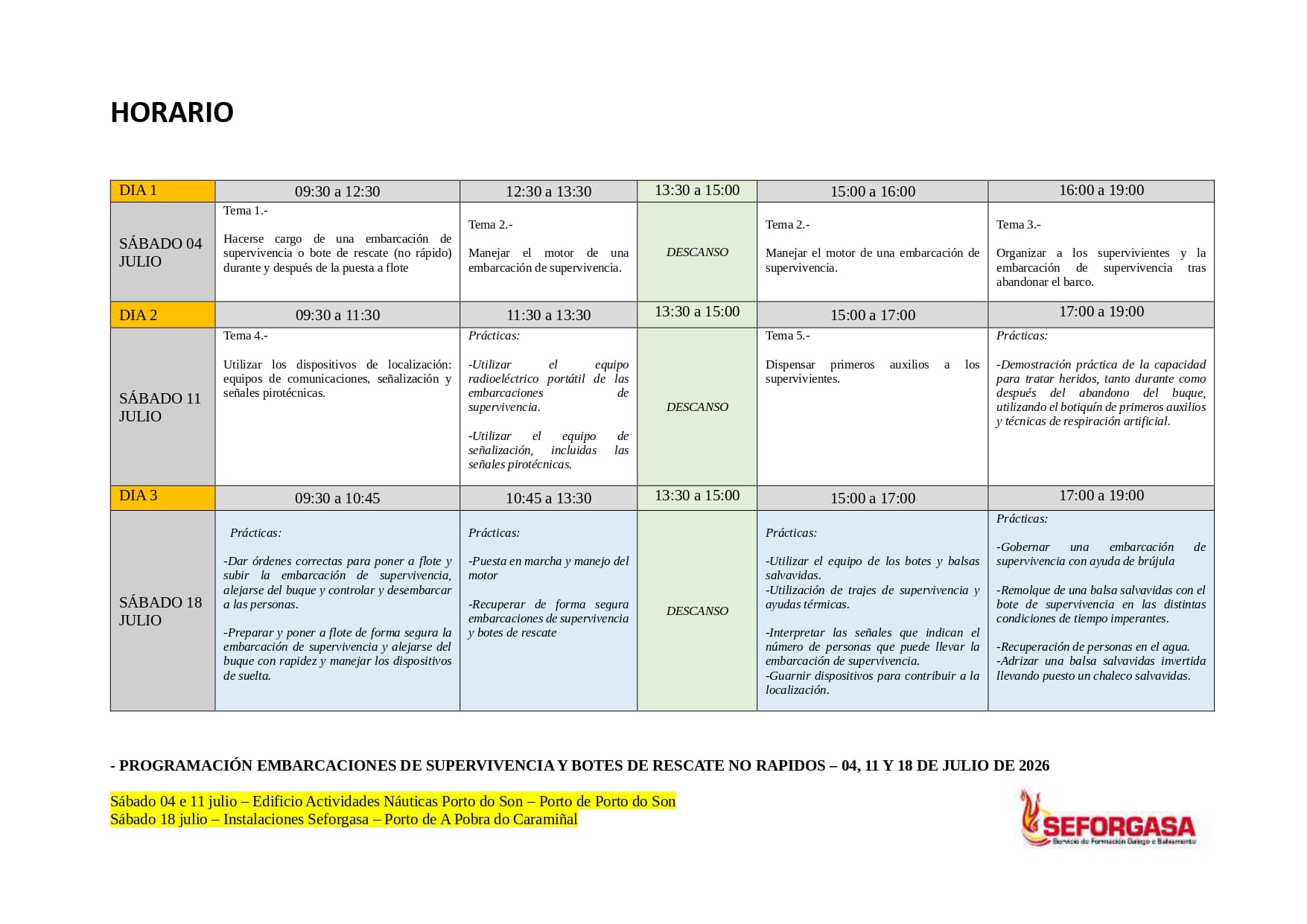 HORARIO DO CURSO