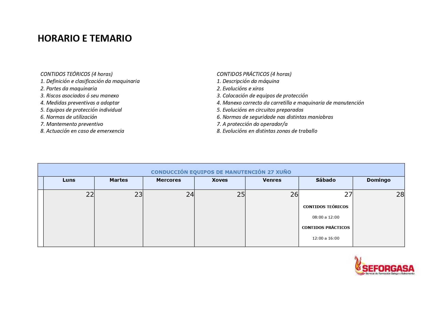 HORARIO DO CURSO