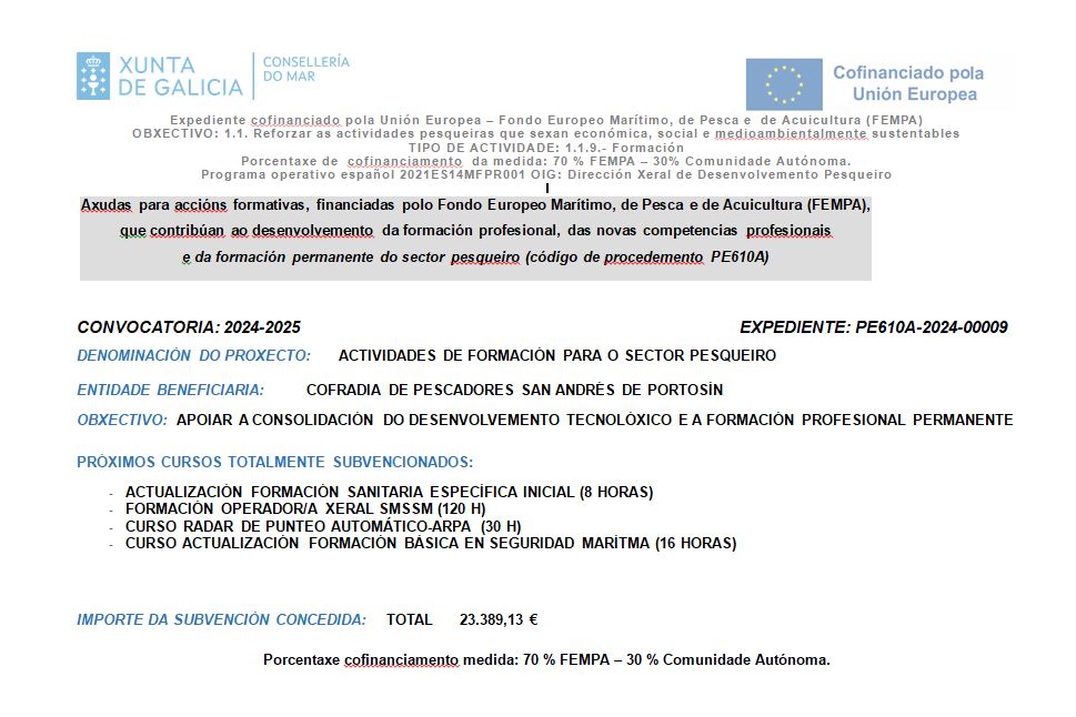 AXUDAS PARA ACCIÓN FORMATIVAS FINANCIADAS POLO FONDO EUROPEO MARÍTIMO DE PESCA E ACUICULTURA (FEMPA)