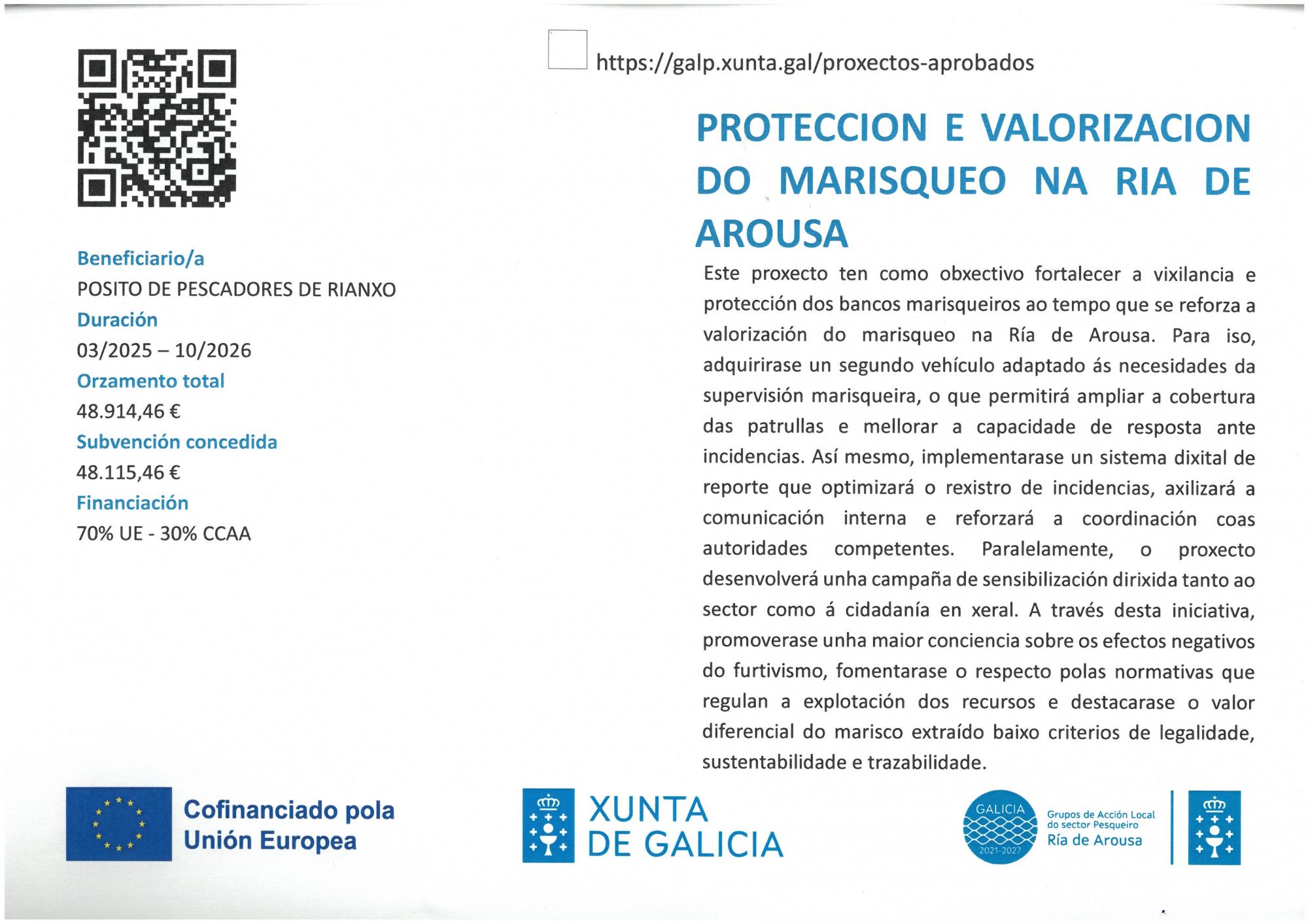 CARTEL PROXECTO PROTECCION E VALORIZACION DO MARISQUEO NA RIA AROUSA