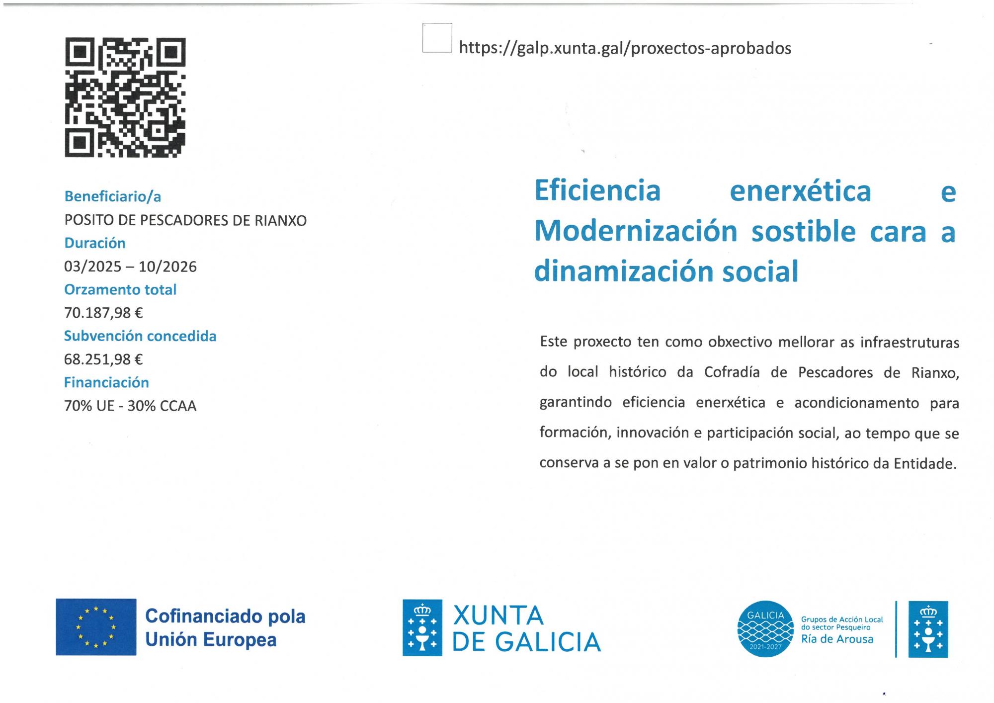 CARTEL PROXECTO EFICIENCIA ENERXETICA E MODERNIZACION CARA DINAMIZACION SOCIAL