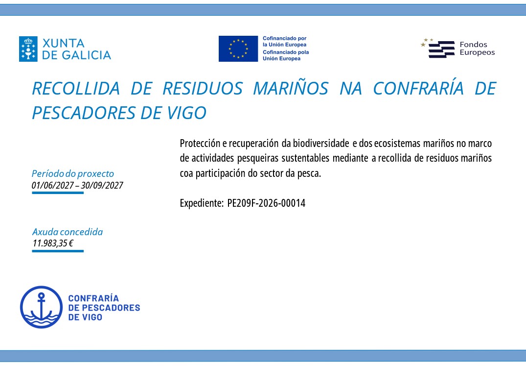 RECOLLIDA DE RESIDUOS MARIÑOS NA CONFRARÍA DE PESCADORES DE VIGO 2026-2027